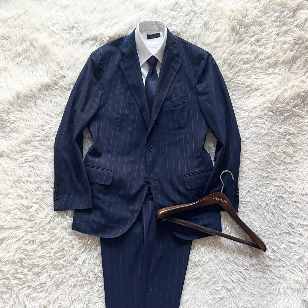 <美品>LARDINI ネイビー ウール スーツ サイズ52