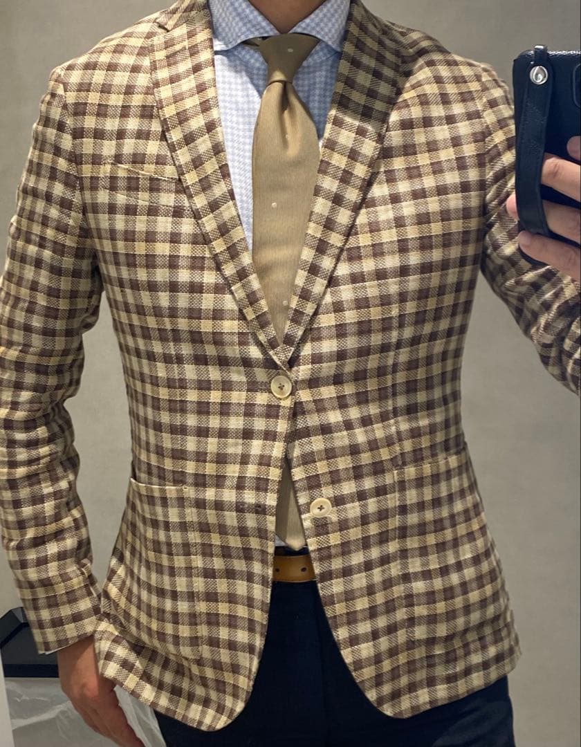 美品☆パオローニ　ジャケット　ベージュチェックカラー　ラルディーニ　タリアトーレ
