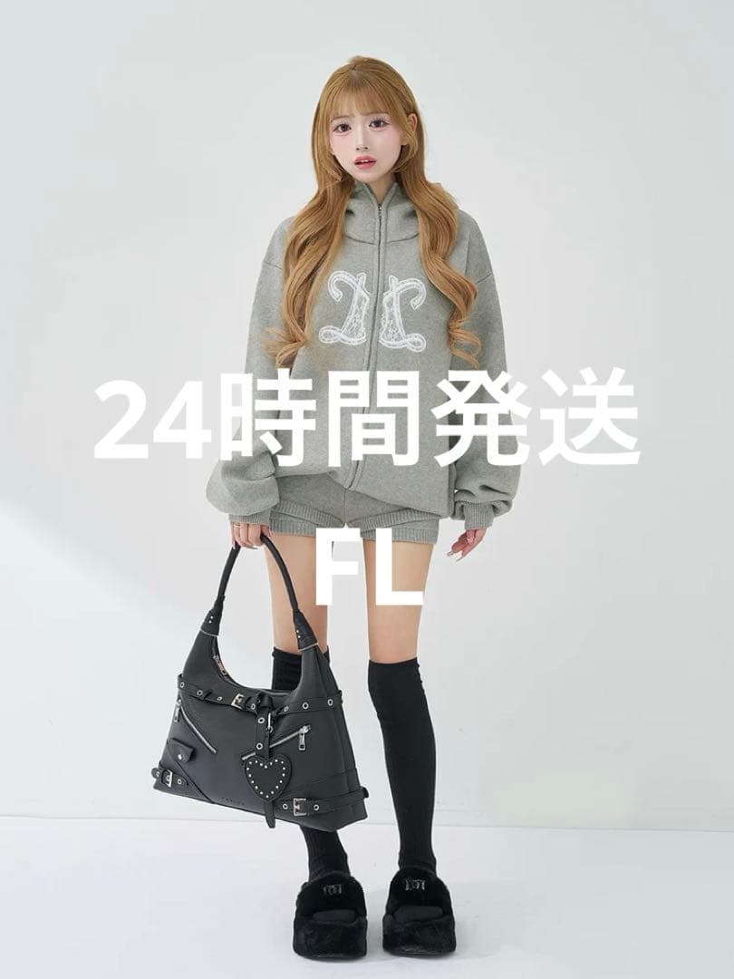 【ダーリッチ】インフィニティロゴパンツニットセットアップ　パーカー　グレー　FL