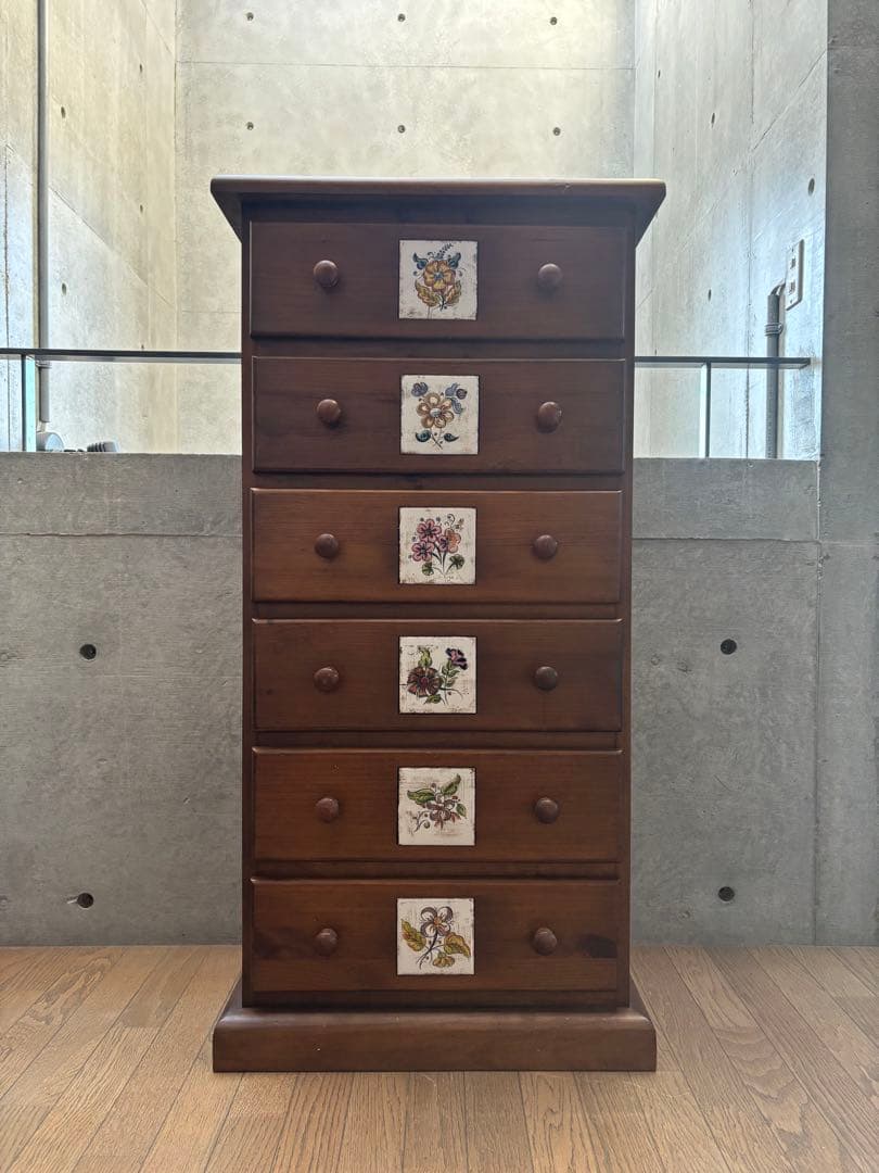 スペイン製家具・バレンシア　タイル6段チェスト　輸入品