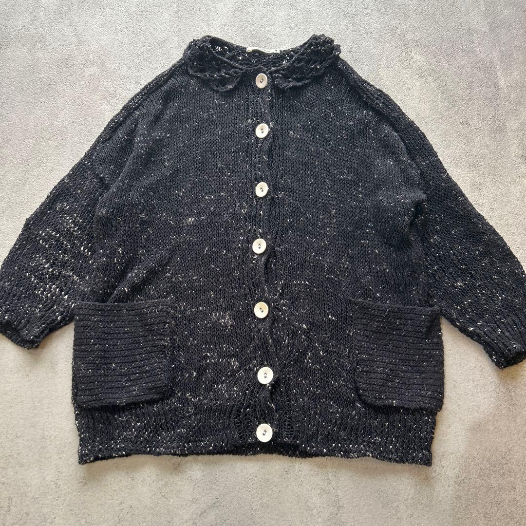 希少✨ ミナペルホネン 襟付 カーディガン リネン 天杢 編み地 ローゲージ