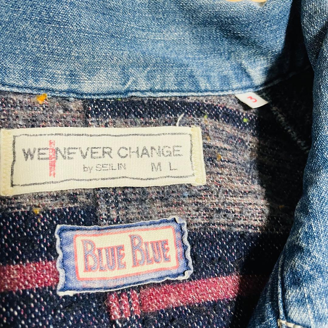 90s 00s ブルーブルー　デニムカバーオール　ブランケット　ハリラン　L