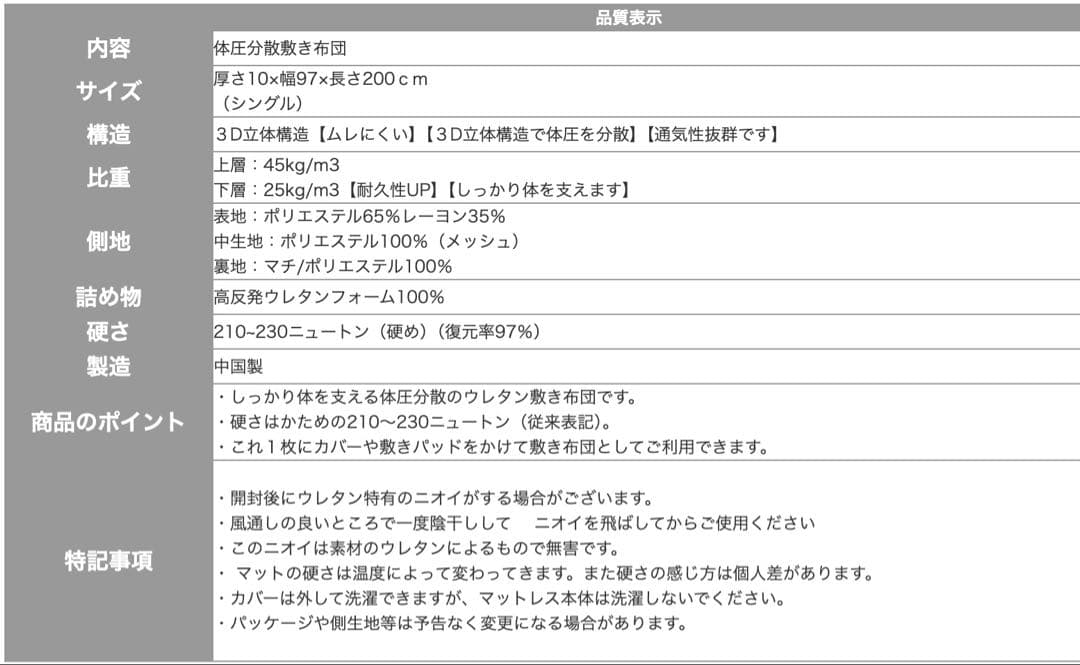 体圧分散マットレス　販売価格¥43,780の品