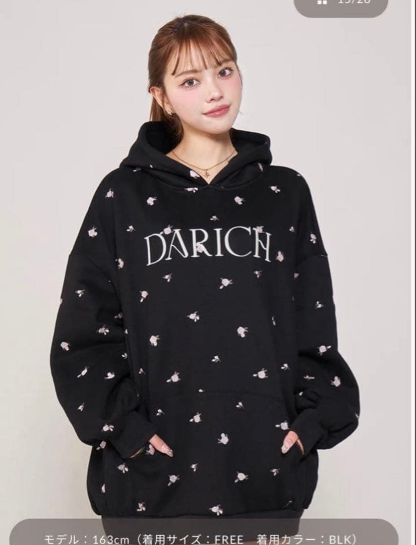 Darich ダーリッチ　フラワーエンブロイダリービッグフーディBLK