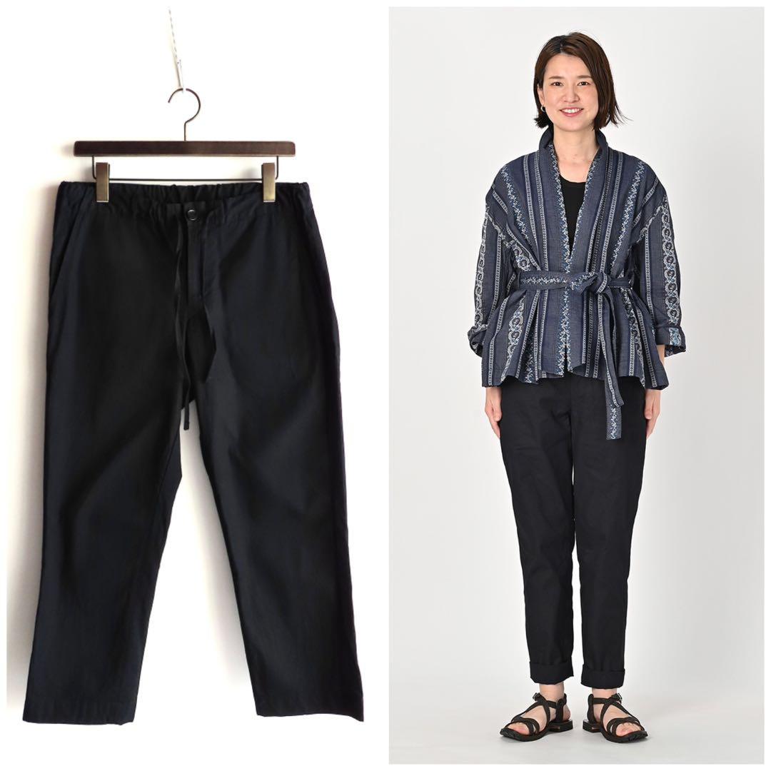 美品 45R うす高密度ギャバのイージースラックス 2 インディゴ 影色納戸