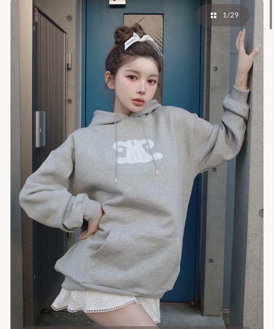 darich レースアップリケロゴフーディ