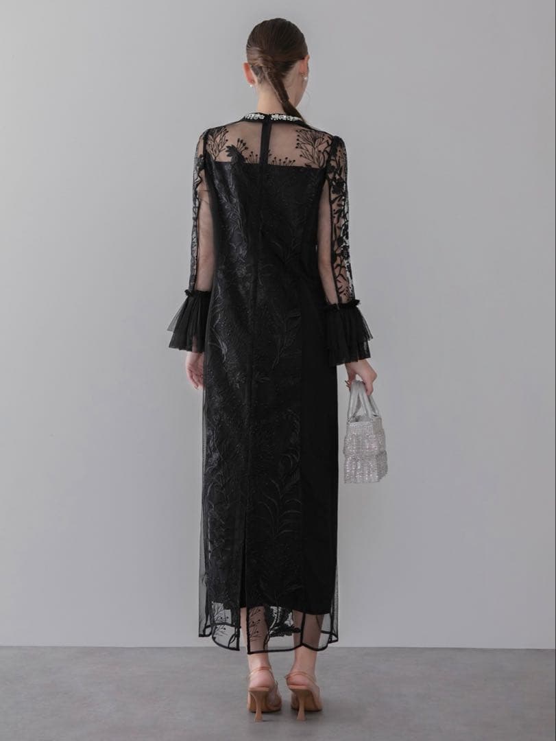 フラワーレースジュエルカラーIラインワンピースドレス結婚式二次会成人式パーティー