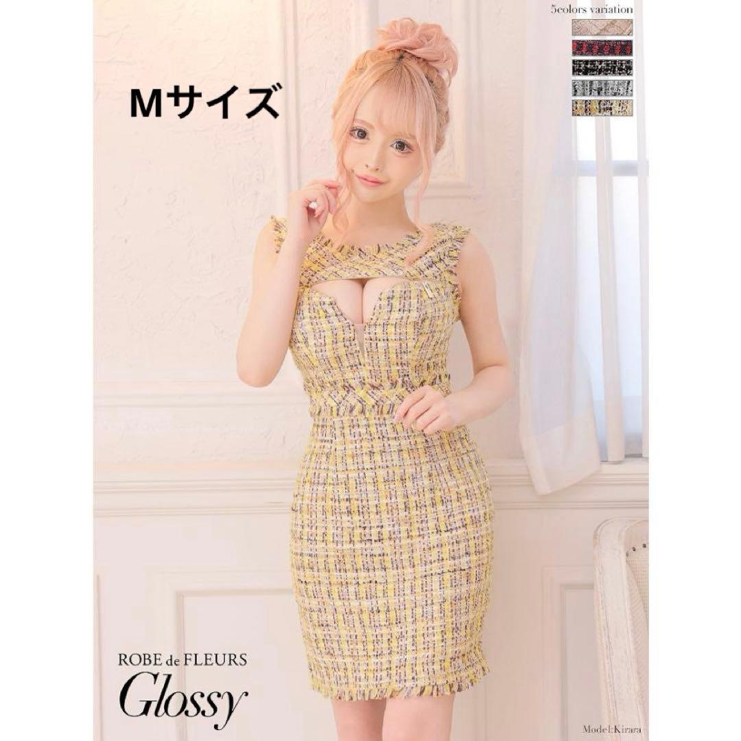 ROBE de FLEURS Glossyツイードフロントジッパーミニドレス　M