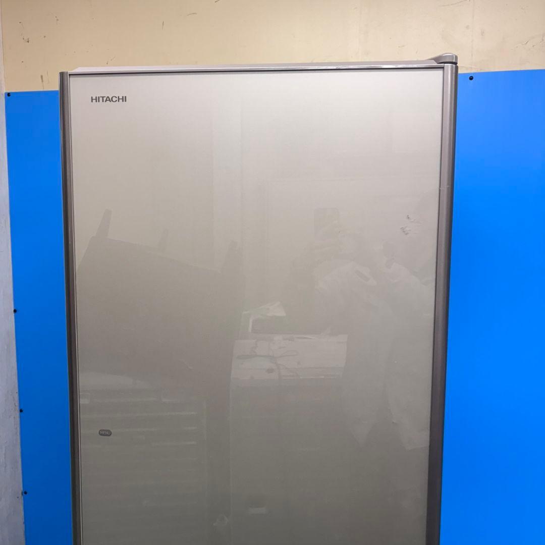 573 日立大型冷蔵庫　400L強　小型　家庭用　右開き　自動製氷　ガラスパネル