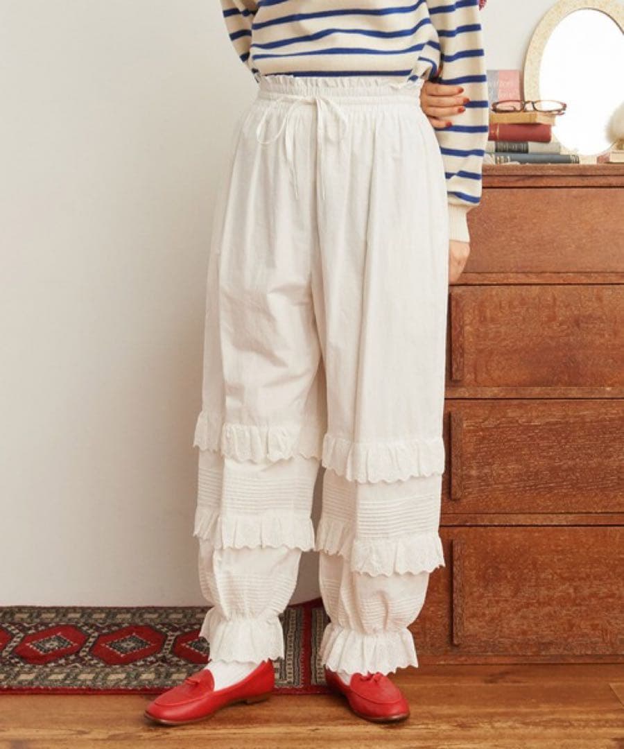 Dot & Stripes ブロードレースピンタックフリルパンツ