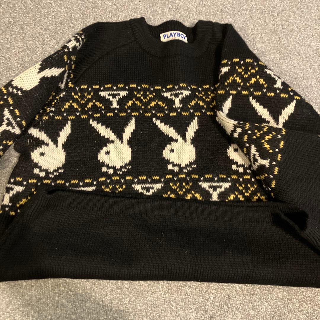 希少 Lサイズ　美品 古着 80's プレイボーイ ウール ニット セーター 黒