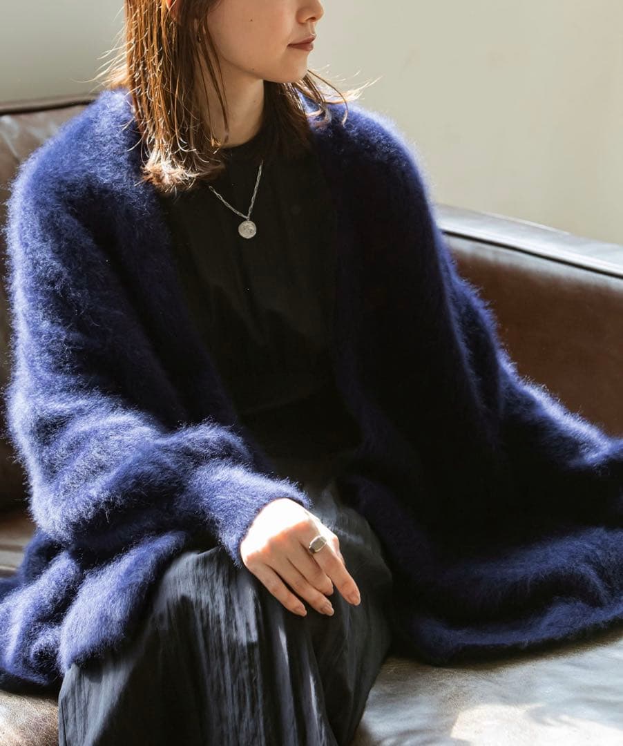 最終価格…美品！Noble ファーニットパフ カーディガン ネイビー