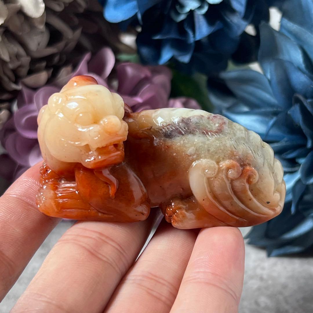 【寿山石】芙蓉獅子吉祥置物