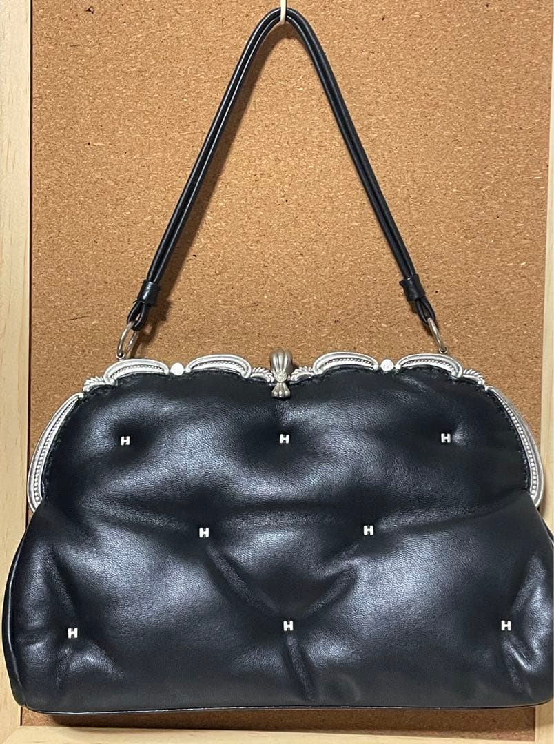 傳濱野 パーティーバッグ 黒 レザー