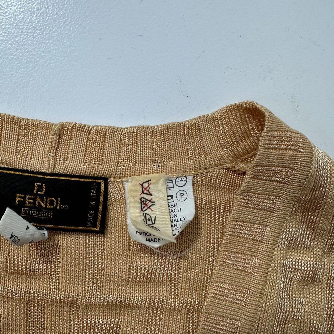 フェンディ ズッカ柄 ニットカーディガン ブラウン系 イタリア製 地模様