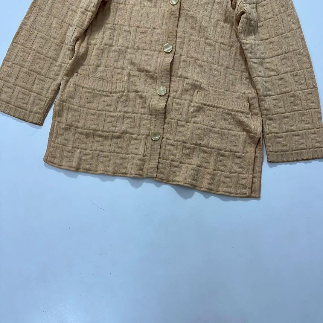 フェンディ ズッカ柄 ニットカーディガン ブラウン系 イタリア製 地模様