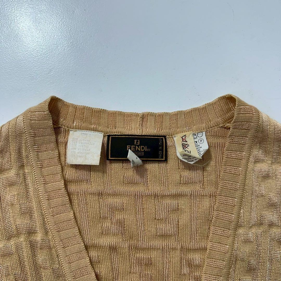 フェンディ ズッカ柄 ニットカーディガン ブラウン系 イタリア製 地模様
