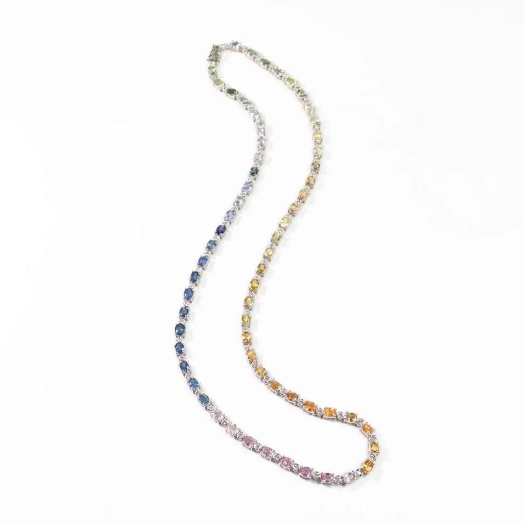 15.7ct サファイア ダイヤモンド テニスネックレス テニスチェーン 鑑別書