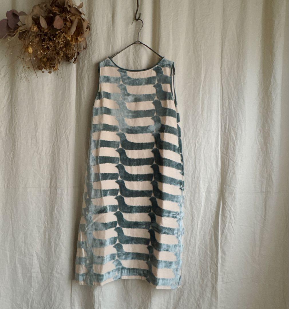 ミナペルホネン bird boat パイル刺繍 スリーブレス ドレス ワンピース