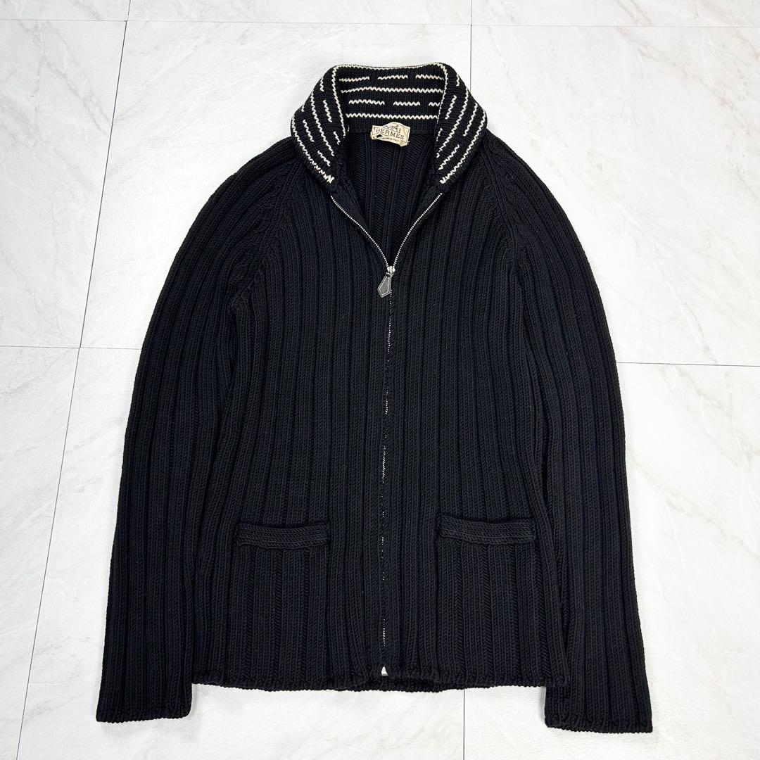 名作 HERMES ドライバーズニット フルジップ ローゲージ ジャケット S黒