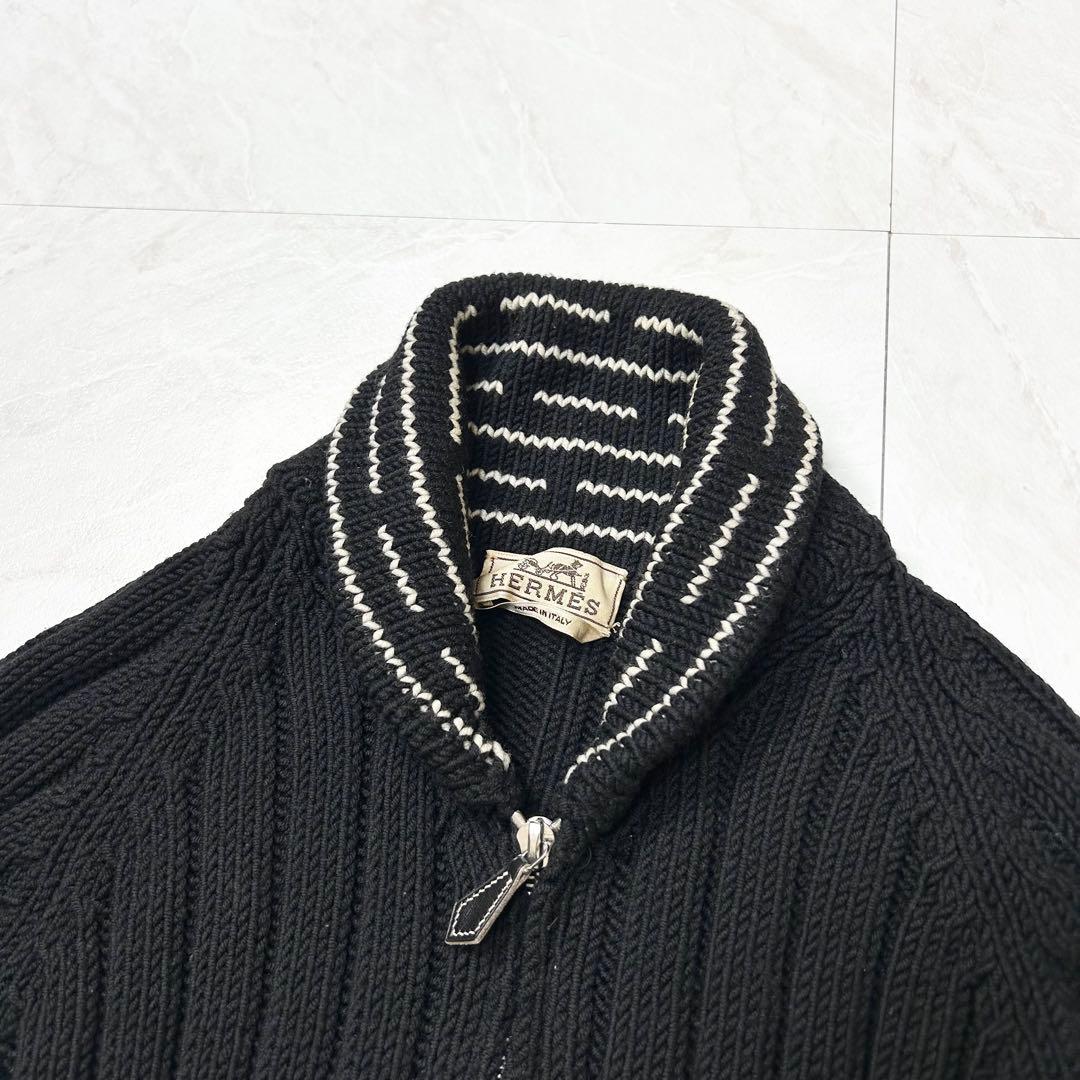 名作 HERMES ドライバーズニット フルジップ ローゲージ ジャケット S黒
