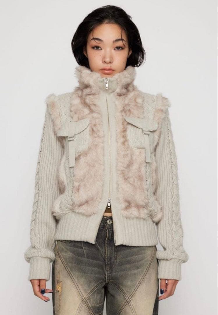 laguagem CABLE KNIT FAUX FUR ブルゾン　アイボリー