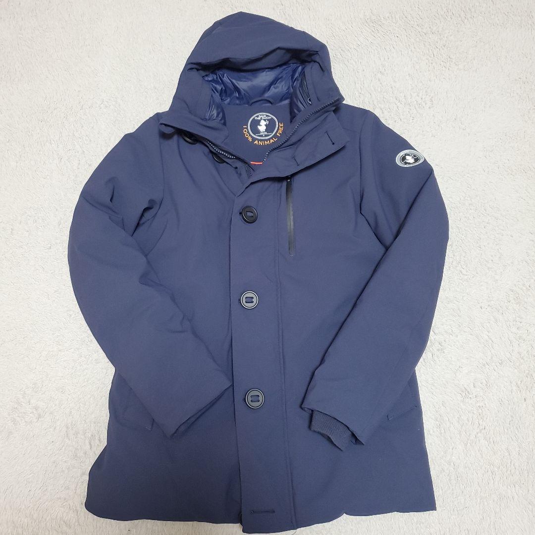 セイブザダックネイビー フード付きダウンジャケット