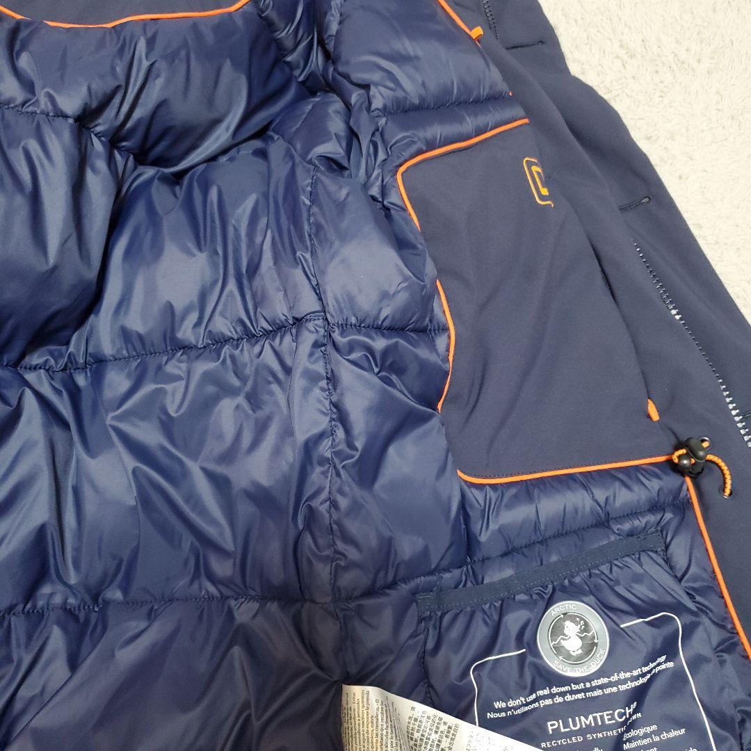 セイブザダックネイビー フード付きダウンジャケット