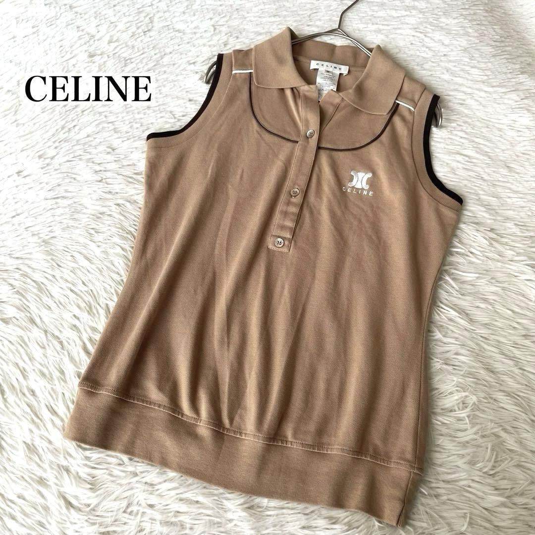 CELINE 希少　トリオンフ　ノースリーブ　ポロシャツ キャメル　M
