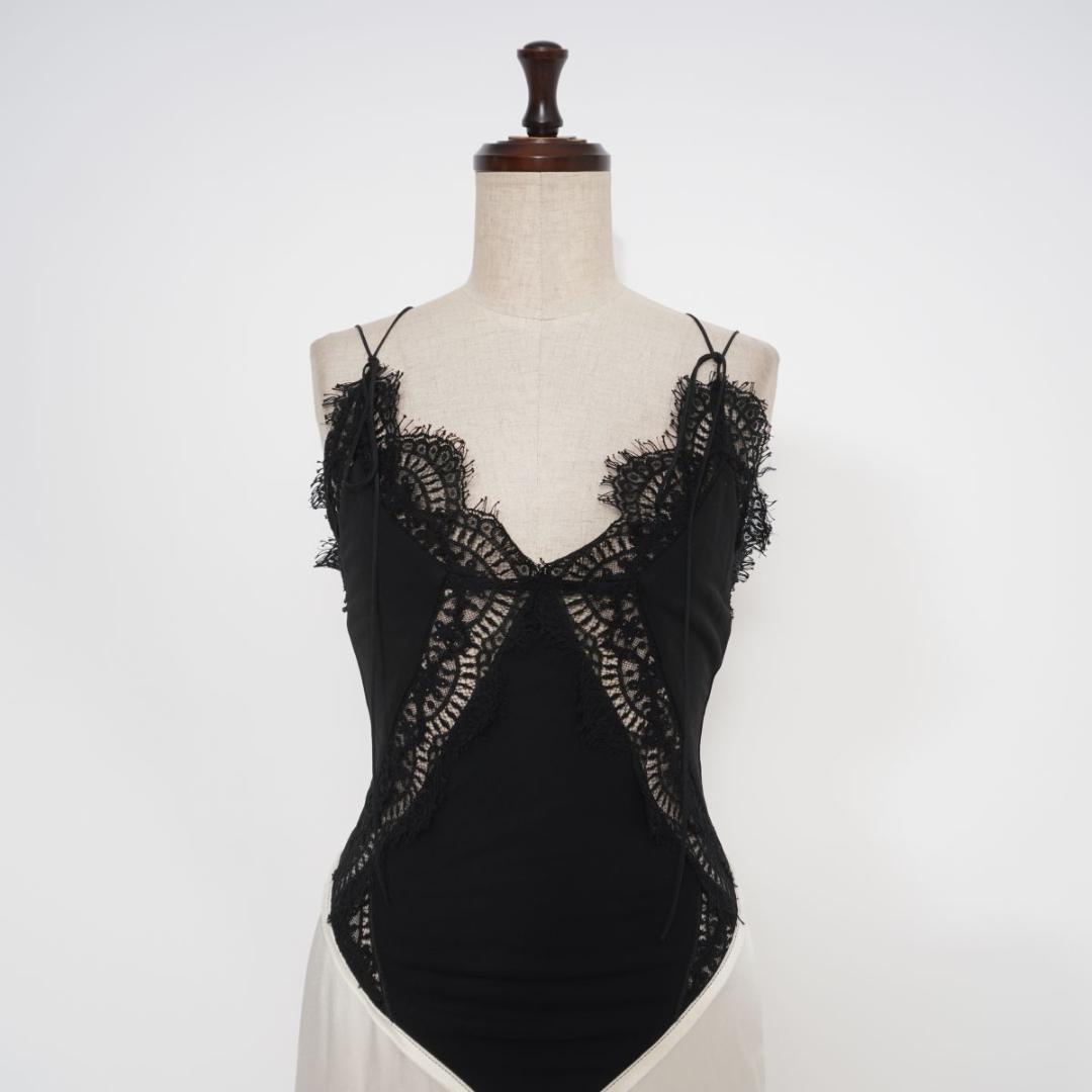 ヴィクトリアベッカム サテンレース切替パーティドレス 白 サイズ38*HD694