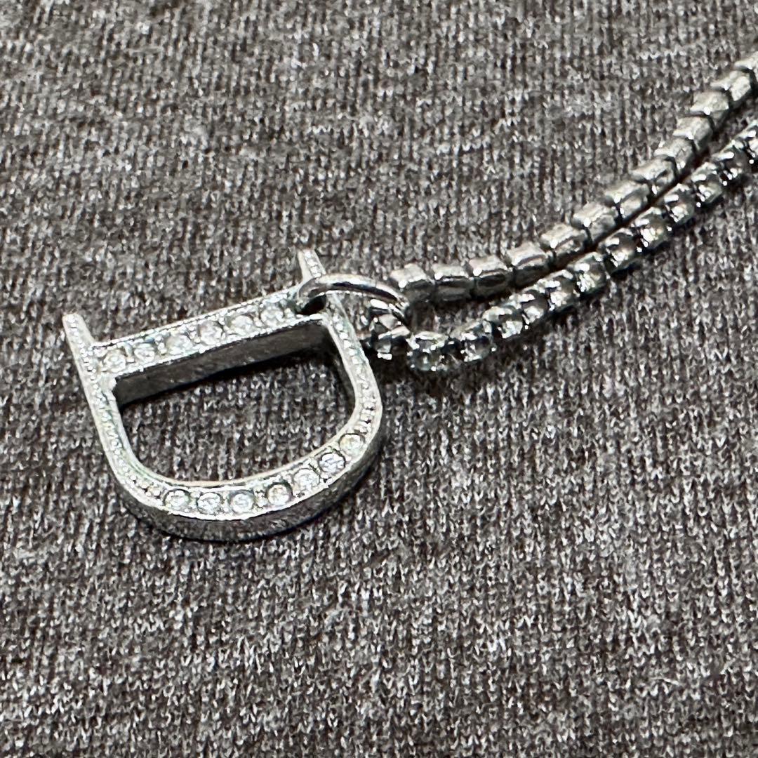 【お値下げ中】Dior ネックレス Dロゴ ラインストーン シルバー 真鍮