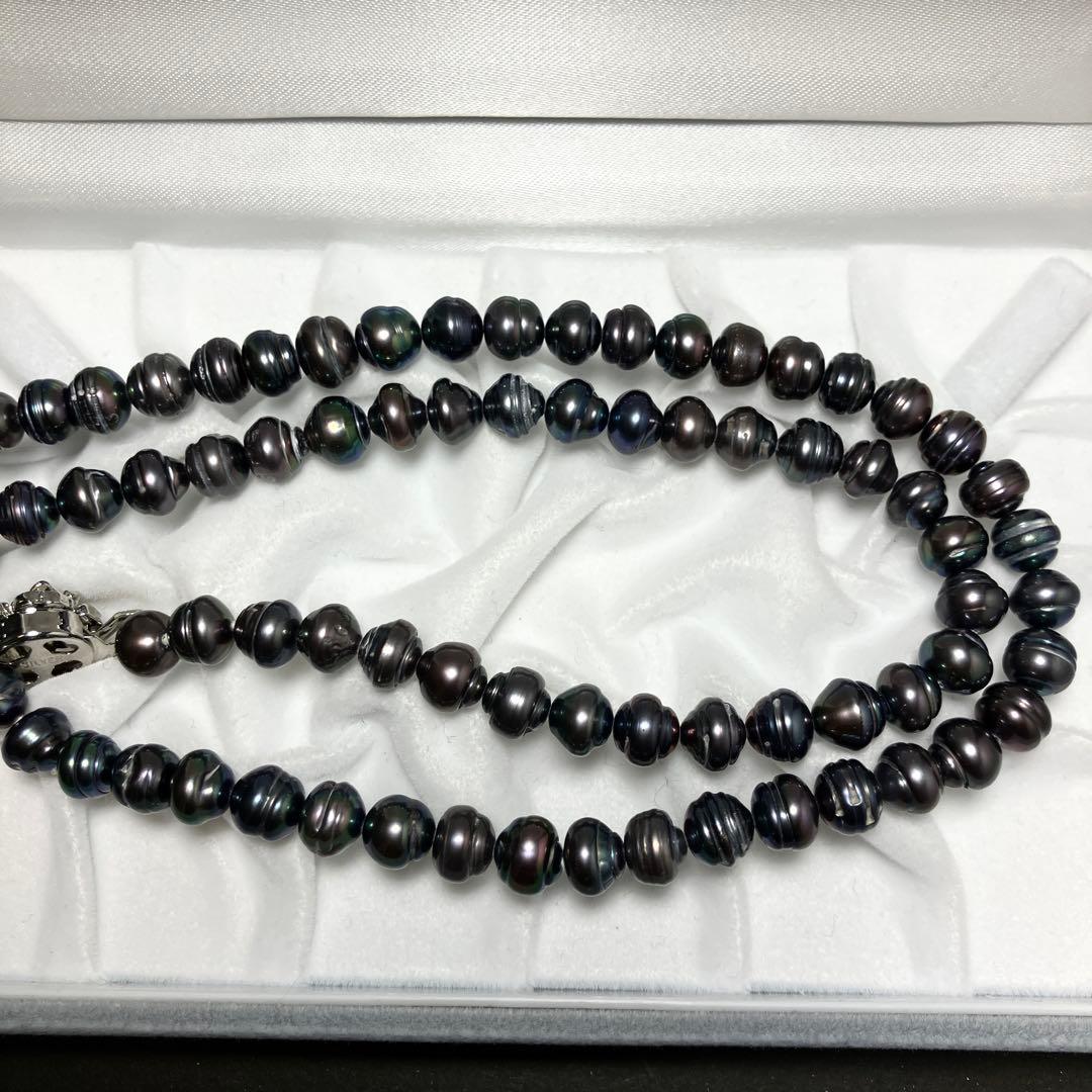 超ロング162㎝✨ 黒蝶真珠 パールネックレス 8mm珠 Silver