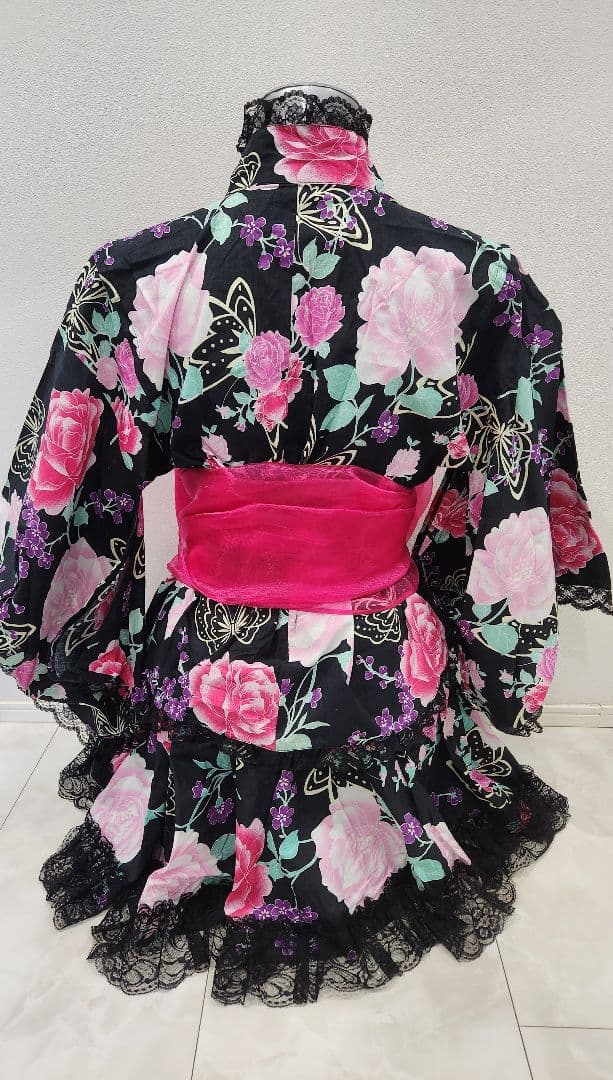 y2k 姫系 姫ギャル レース バラ 蝶 浴衣ドレス 兵児帯 2点セット