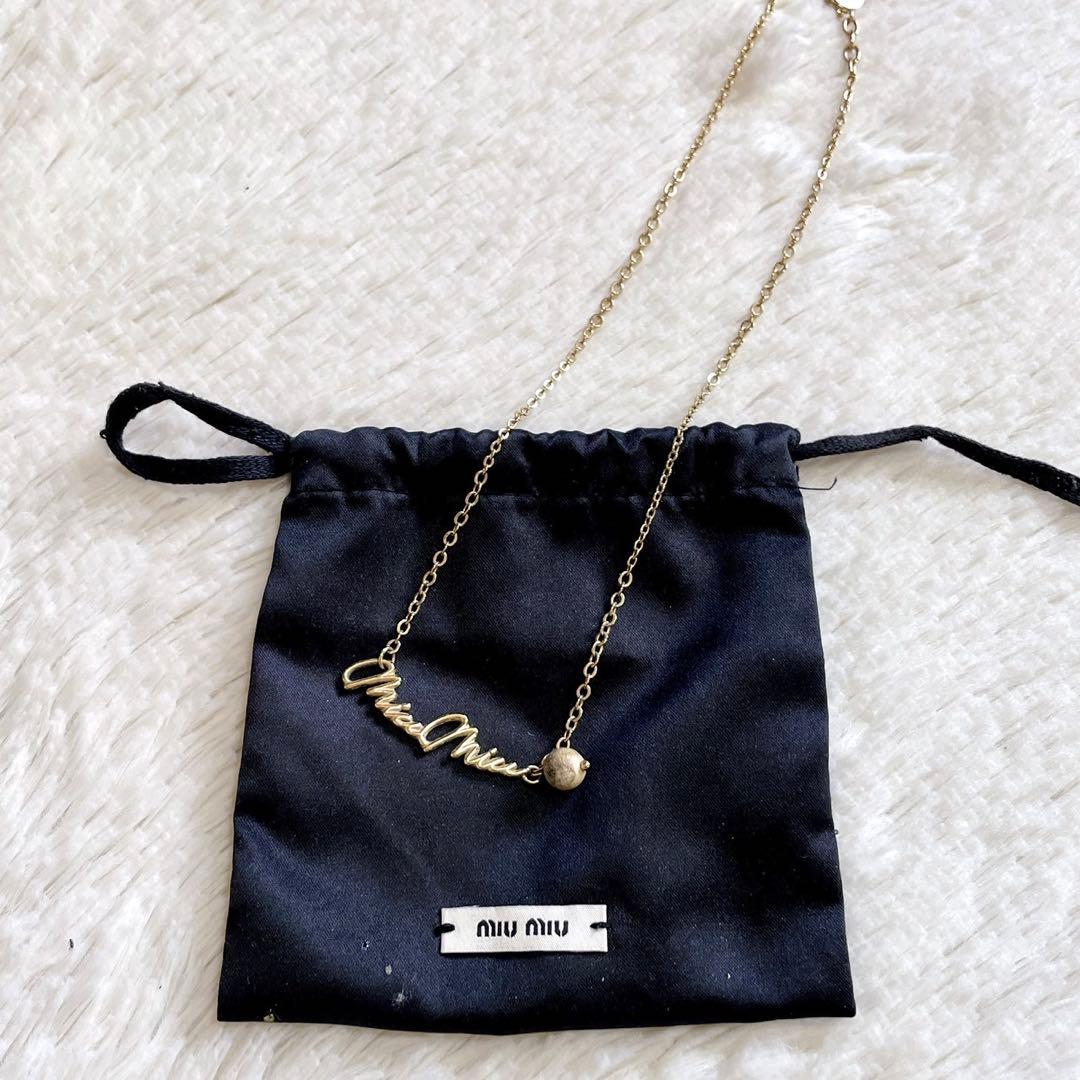 miumiu ミュウミュウ 筆記体 ゴールド ネックレス トップ 保存袋付き