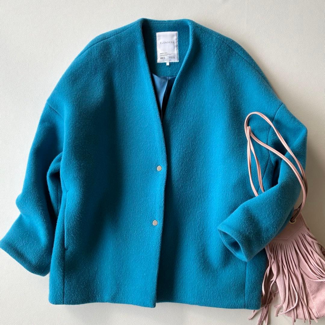 エレンディーク 定価4,6万円 きれい色ノーカラーショートウールコート