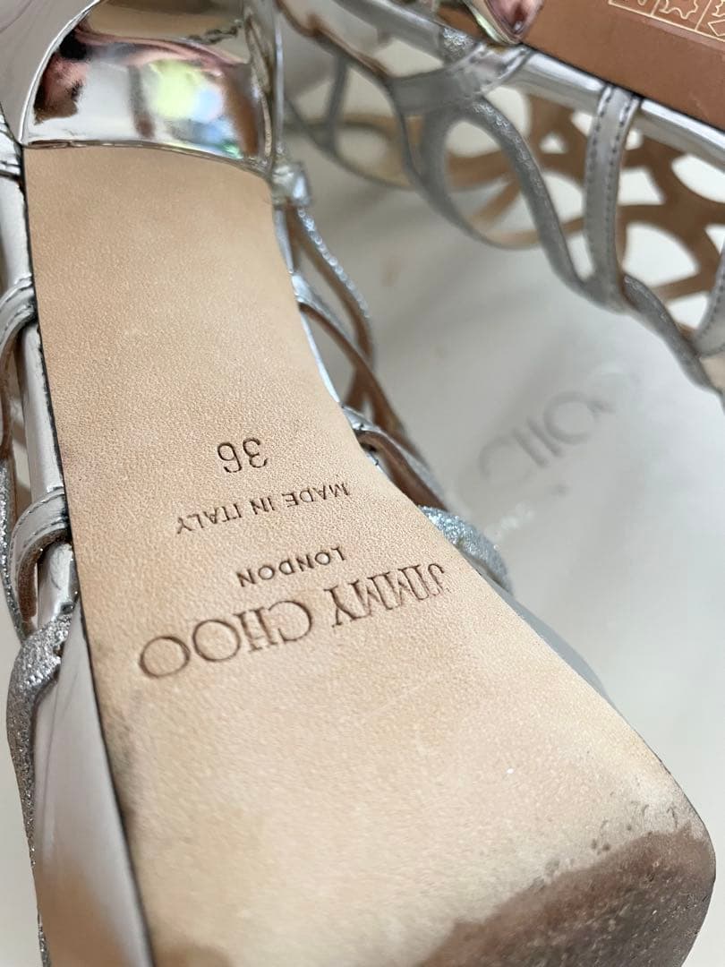 JIMMY CHOO ジミーチュウ メタリックシルバー サンダル36 約23cm
