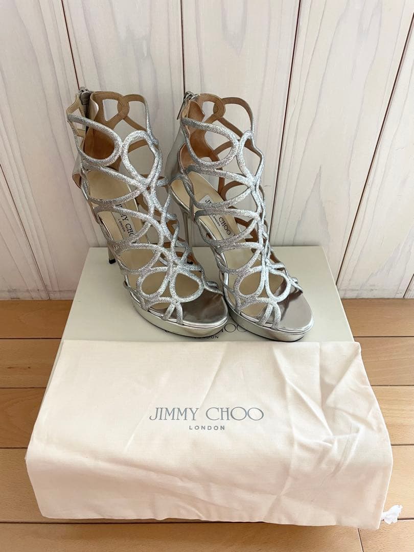 JIMMY CHOO ジミーチュウ メタリックシルバー サンダル36 約23cm