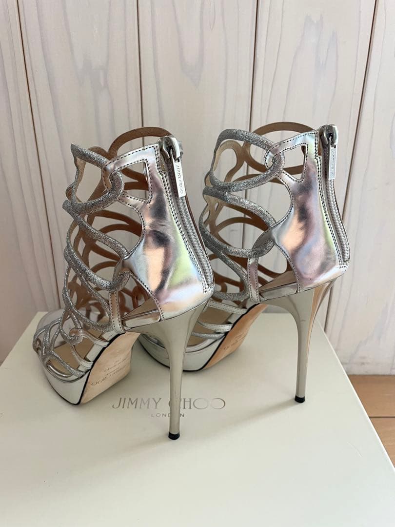JIMMY CHOO ジミーチュウ メタリックシルバー サンダル36 約23cm