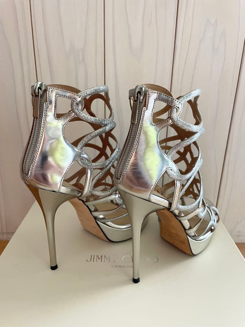JIMMY CHOO ジミーチュウ メタリックシルバー サンダル36 約23cm