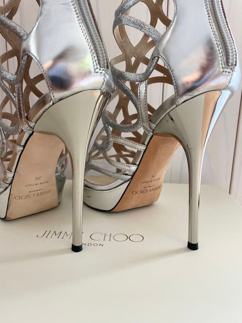 JIMMY CHOO ジミーチュウ メタリックシルバー サンダル36 約23cm