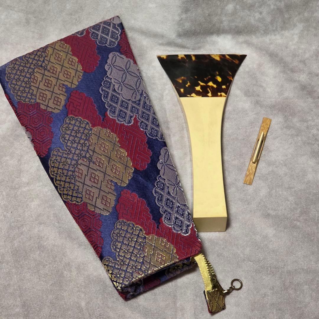 三味線 撥 バチ ケースつき　開き約8.7cm一部欠けあり　本鼈甲