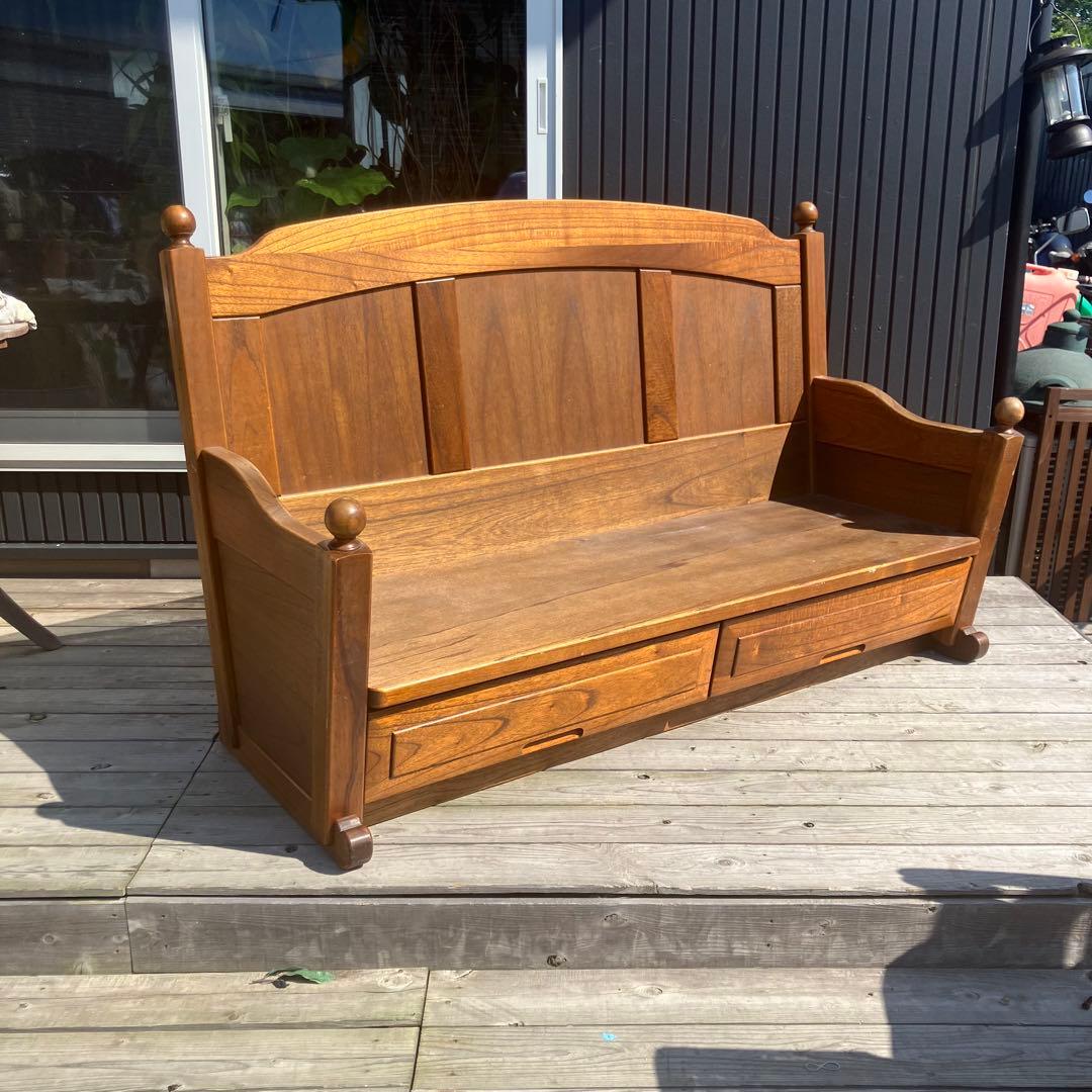 北欧レトロ カントリー家具 木製ベンチ 二人掛けソファー ビンテージヴィンテージ
