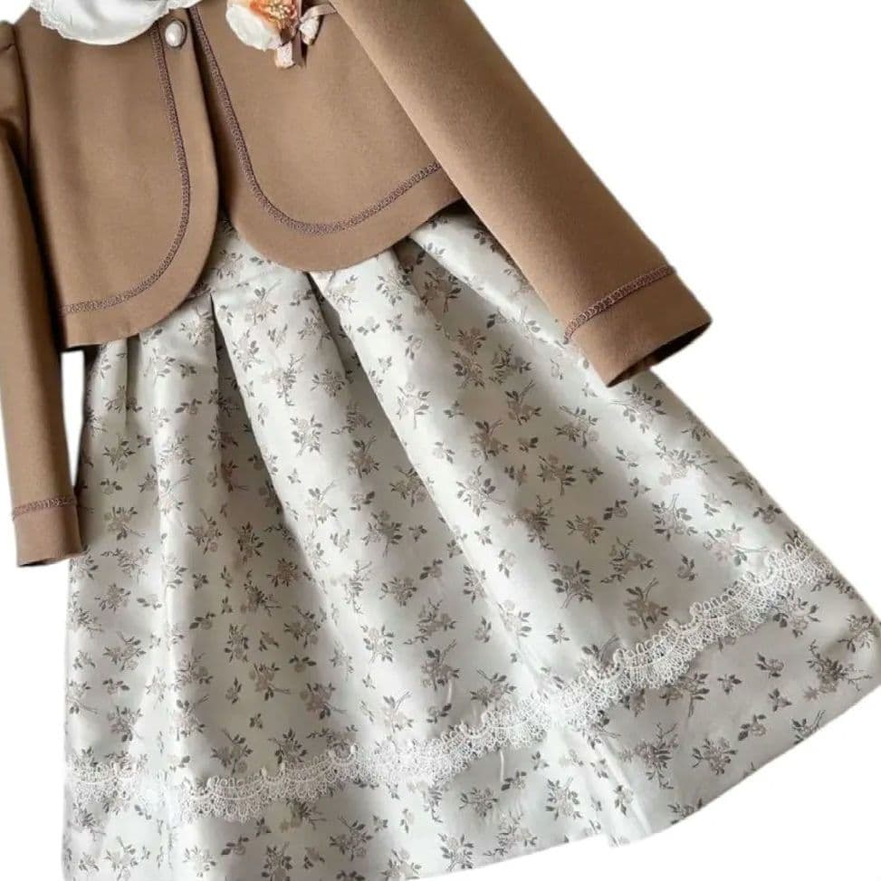 【120】エルアンノアール アンサンブル フォーマル ブラウン ベージュ 花柄