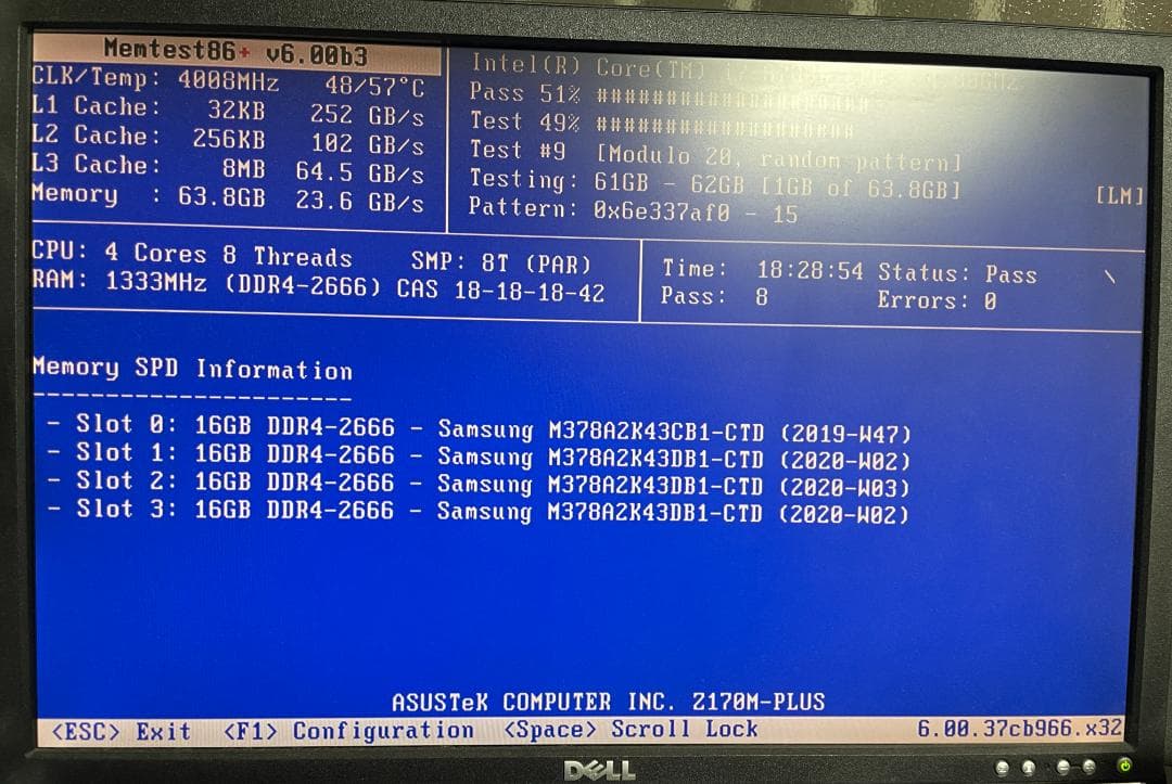 メモリ 16GB×4枚=64GB DDR4-2666 SAMSUNG 動作保証