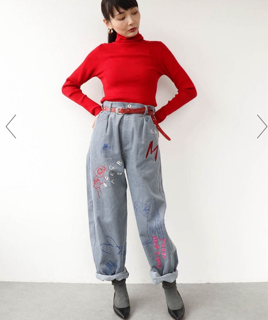 Three Four Time 落書き刺繍コーデュロイパンツ