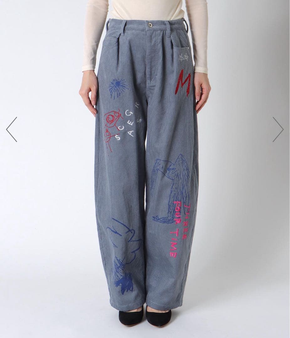 Three Four Time 落書き刺繍コーデュロイパンツ