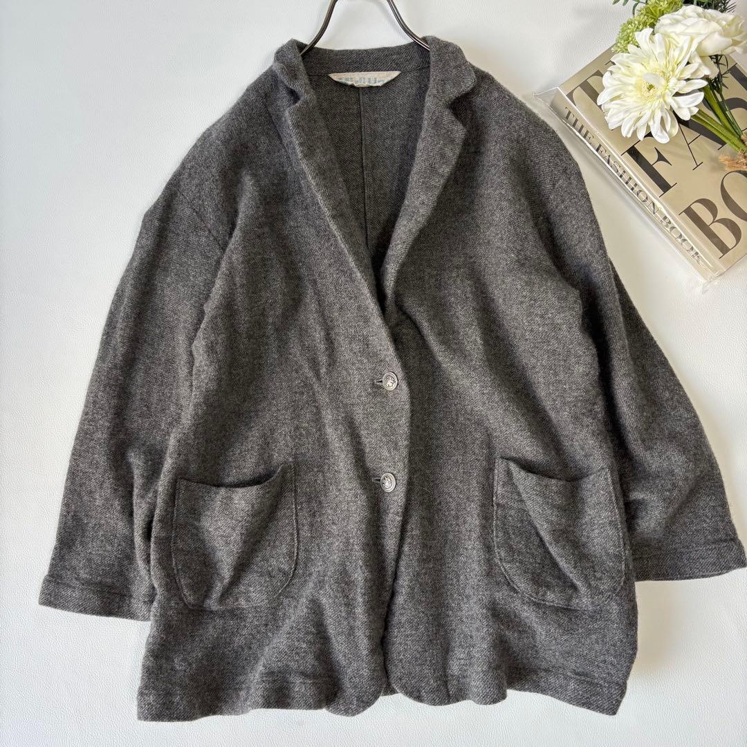 【美品】ミディウミ カーディガン ジャケット ウールリネン グレー 銀ボタン