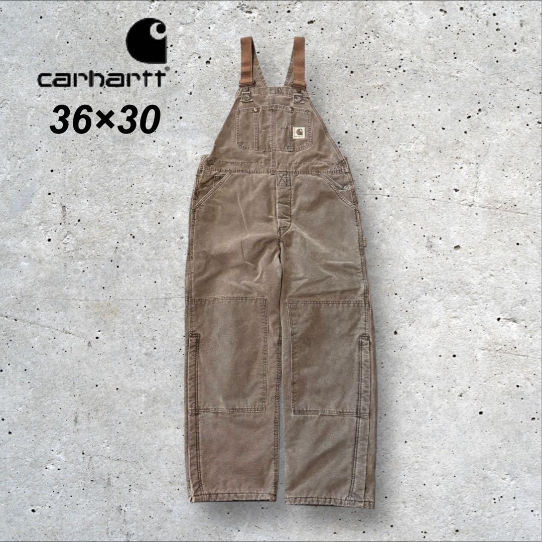 〈カーハート〉オーバーオール　36×30 茶色　ダブルニー　裏地キルティング　j