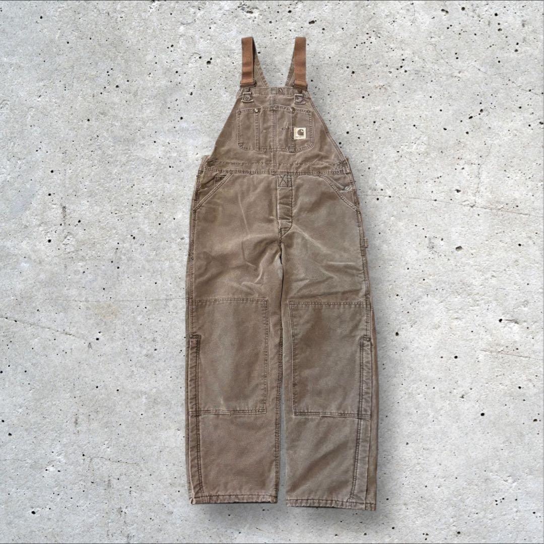 〈カーハート〉オーバーオール　36×30 茶色　ダブルニー　裏地キルティング　j