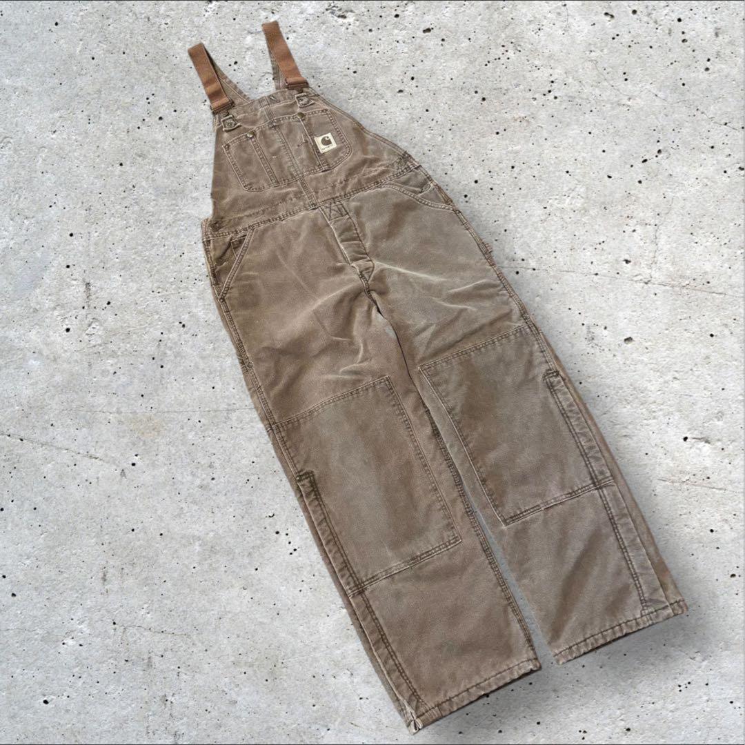 〈カーハート〉オーバーオール　36×30 茶色　ダブルニー　裏地キルティング　j